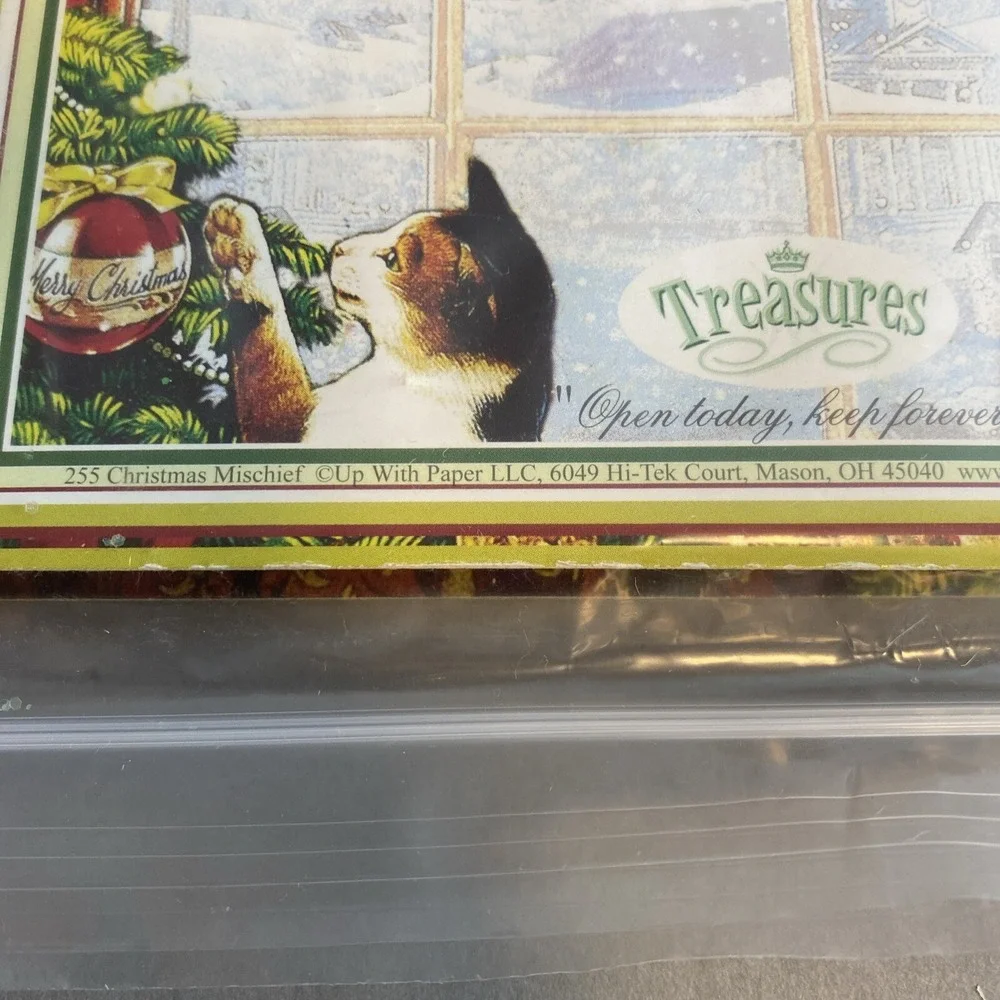 UNUSED Treasures PopUp Card Kitty Cat Glittery Tree CPS-255 Christmas Mischief